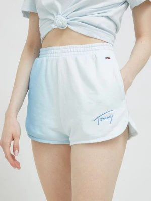 Tommy Jeans szorty damskie kolor niebieski wzorzyste high waist