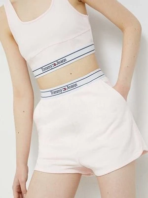 Tommy Jeans szorty damskie kolor różowy gładkie high waist