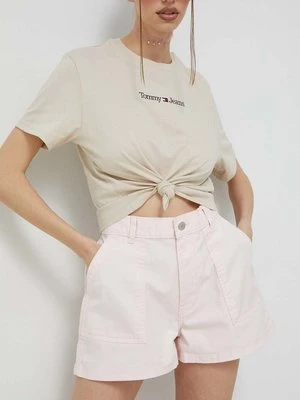 Tommy Jeans szorty damskie kolor różowy gładkie high waist