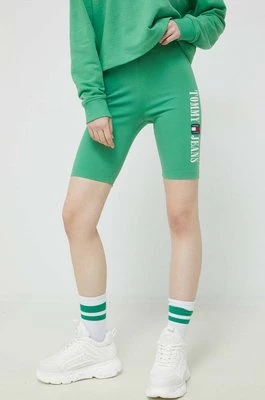 Tommy Jeans szorty damskie kolor zielony z aplikacją high waist