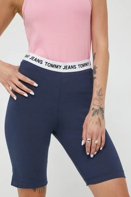 Tommy Jeans szorty DW0DW13591.9BYY damskie kolor granatowy gładkie high waist