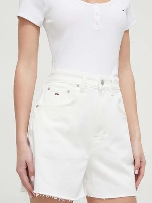 Tommy Jeans szorty jeansowe damskie kolor beżowy gładkie high waist DW0DW17779