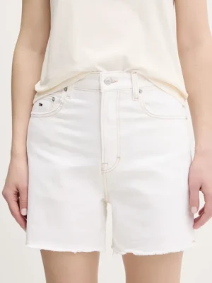 Tommy Jeans szorty jeansowe damskie kolor beżowy gładkie high waist DW0DW20093