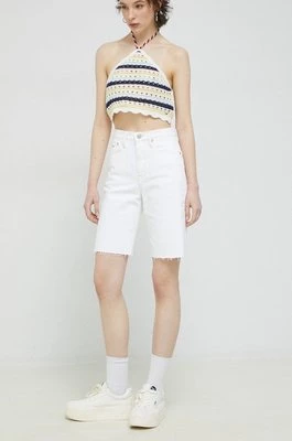 Tommy Jeans szorty jeansowe damskie kolor biały gładkie high waist