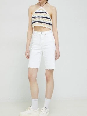 Tommy Jeans szorty jeansowe damskie kolor biały gładkie high waist