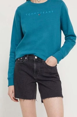 Tommy Jeans szorty jeansowe damskie kolor czarny gładkie high waist DW0DW18330CHEAPER