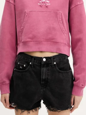 Tommy Jeans szorty jeansowe damskie kolor czarny gładkie high waist DW0DW20097