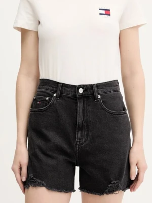 Tommy Jeans szorty jeansowe damskie kolor czarny gładkie high waist DW0DW21381