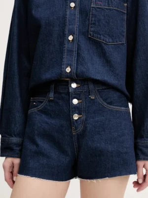 Tommy Jeans szorty jeansowe damskie kolor granatowy gładkie high waist DW0DW20094