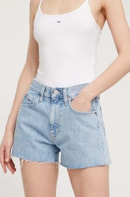 Tommy Jeans szorty jeansowe damskie kolor niebieski gładkie high waist DW0DW17644