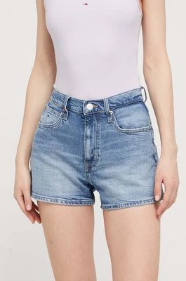 Tommy Jeans szorty jeansowe damskie kolor niebieski gładkie high waist DW0DW17642