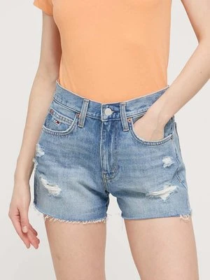 Tommy Jeans szorty jeansowe damskie kolor niebieski gładkie high waist DW0DW17640