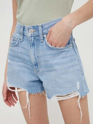 Tommy Jeans szorty jeansowe damskie kolor niebieski gładkie high waist DW0DW17641