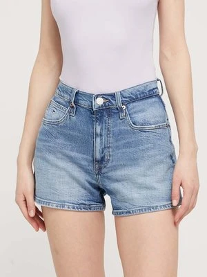 Tommy Jeans szorty jeansowe damskie kolor niebieski gładkie high waist DW0DW17642