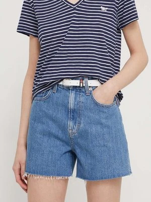 Tommy Jeans szorty jeansowe damskie kolor niebieski gładkie high waist DW0DW17646