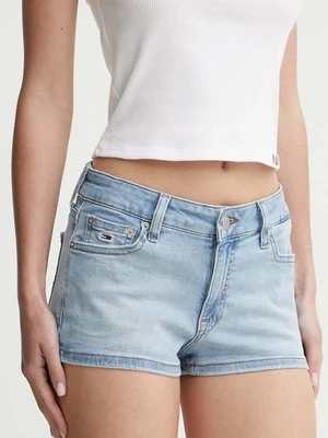 Tommy Jeans szorty jeansowe damskie kolor niebieski gładkie high waist DW0DW17650