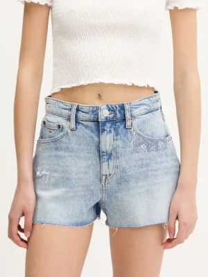 Tommy Jeans szorty jeansowe damskie kolor niebieski gładkie high waist DW0DW20087