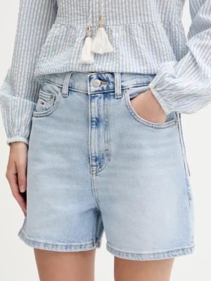 Tommy Jeans szorty jeansowe damskie kolor niebieski gładkie high waist DW0DW20091