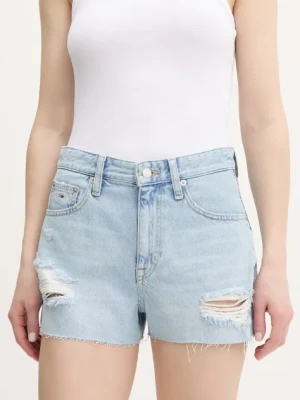 Tommy Jeans szorty jeansowe damskie kolor niebieski gładkie high waist DW0DW20095