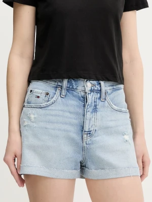 Tommy Jeans szorty jeansowe damskie kolor niebieski gładkie high waist DW0DW21055