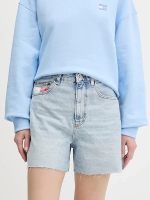 Tommy Jeans szorty jeansowe damskie kolor niebieski gładkie high waist DW0DW21413