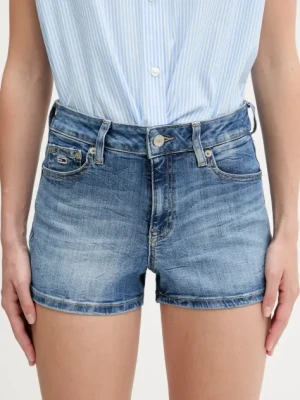 Tommy Jeans szorty jeansowe damskie kolor niebieski gładkie medium waist DW0DW20090