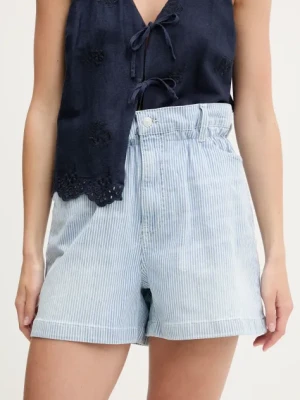 Tommy Jeans szorty jeansowe damskie kolor niebieski wzorzyste high waist DW0DW20085