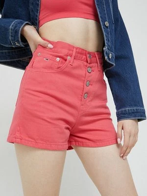 Tommy Jeans szorty jeansowe damskie kolor różowy gładkie high waist