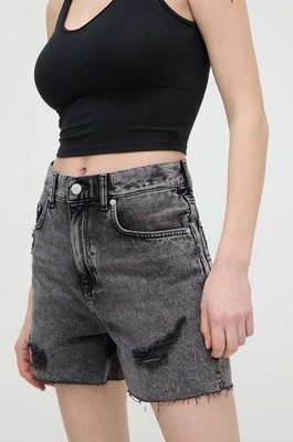 Tommy Jeans szorty jeansowe damskie kolor szary gładkie high waist DW0DW17652