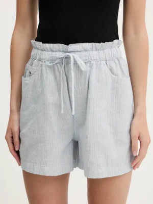 Tommy Jeans szorty z domieszką lnu damskie kolor niebieski wzorzyste high waist DW0DW20360