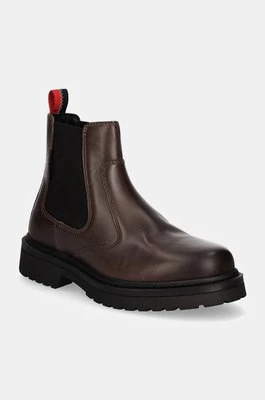 Tommy Jeans sztyblety skórzane TJM CHELSEA BOOT męskie kolor brązowy EM0EM01469