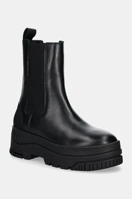 Tommy Jeans sztyblety skórzane TJW CHELSEA FLATFORM BOOT damskie kolor czarny na platformie EN0EN02597