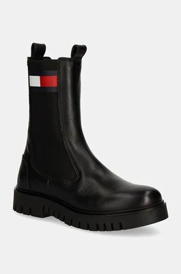 Tommy Jeans sztyblety skórzane TJW LONG CHELSEA BOOT damskie kolor czarny na platformie EN0EN02625