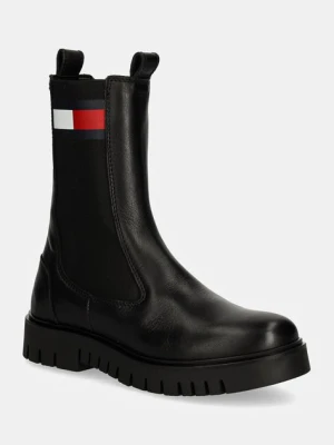 Tommy Jeans sztyblety skórzane TJW LONG CHELSEA BOOT damskie kolor czarny na platformie EN0EN02625