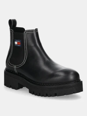 Tommy Jeans sztyblety skórzane TJW URBAN CHELSEA BOOT damskie kolor czarny na platformie EN0EN02908