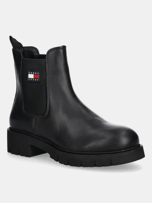 Tommy Jeans sztyblety TJW CHELSEA LEATHER BOOT damskie kolor czarny na płaskim obcasie EN0EN02825