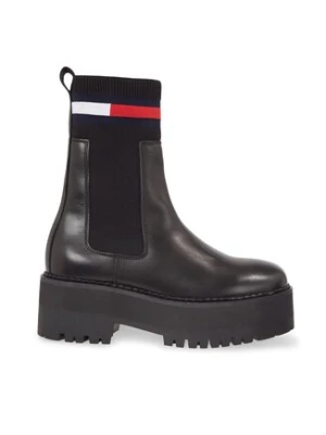 Tommy Jeans Sztyblety Tjw Flatform Chelsea Sock EN0EN02301 Czarny