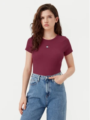 Tommy Jeans T-Shirt Badge DW0DW17881 Bordowy Slim Fit