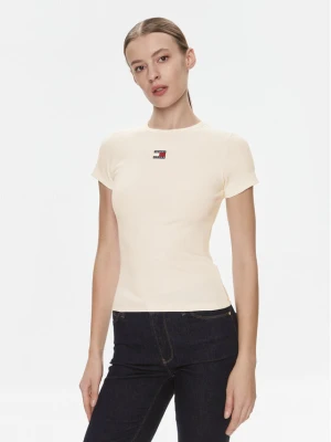 Tommy Jeans T-Shirt Badge DW0DW17881 Kremowy Slim Fit