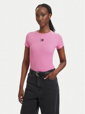 Tommy Jeans T-Shirt Badge DW0DW17881 Różowy jasny Slim Fit