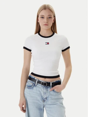 Tommy Jeans T-Shirt Badge DW0DW22575 Écru Slim Fit Kremowy