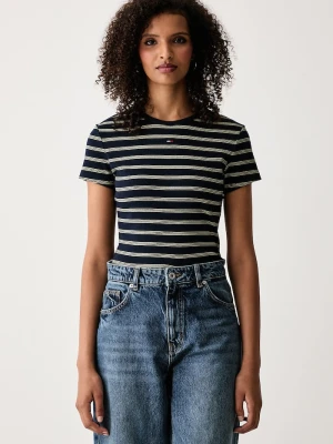Tommy Jeans T-shirt basic damski bawełniany z elastanem granatowy