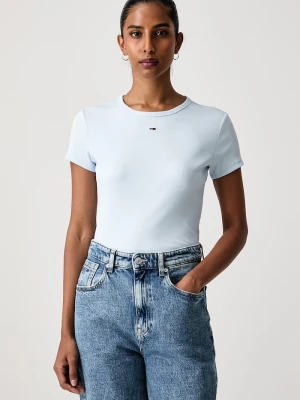 Tommy Jeans T-shirt basic damski bawełniany z elastanem niebieski