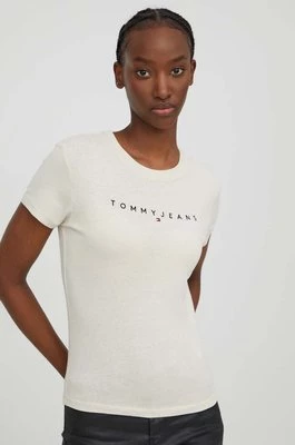 Tommy Jeans t-shirt bawełniany damski kolor beżowy DW0DW17361