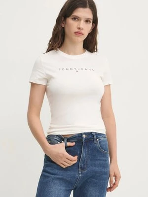 Tommy Jeans t-shirt bawełniany damski kolor beżowy DW0DW18398