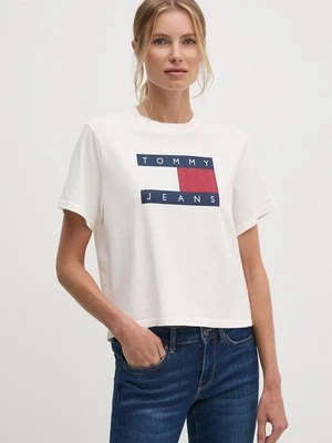 Tommy Jeans t-shirt bawełniany damski kolor beżowy DW0DW18629