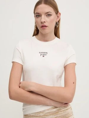 Tommy Jeans t-shirt bawełniany damski kolor beżowy DW0DW18800