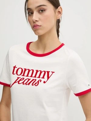 Tommy Jeans t-shirt bawełniany damski kolor beżowy DW0DW19449