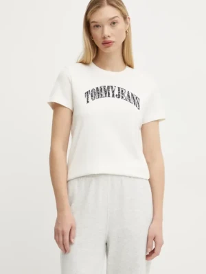 Tommy Jeans t-shirt bawełniany damski kolor beżowy DW0DW20161