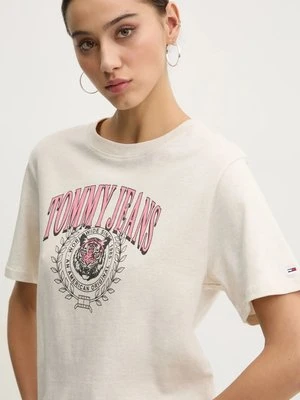 Tommy Jeans t-shirt bawełniany damski kolor beżowy DW0DW20212